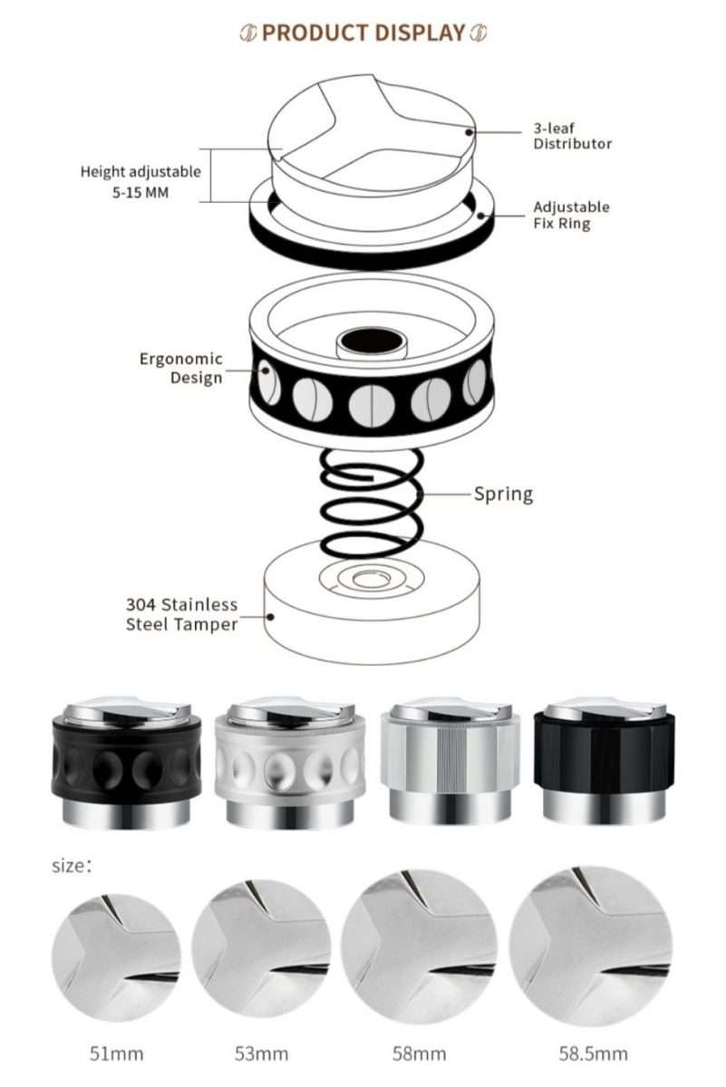 Coffee Distributor And Spring Loaded Tamper 58.5mm 53m 51mm