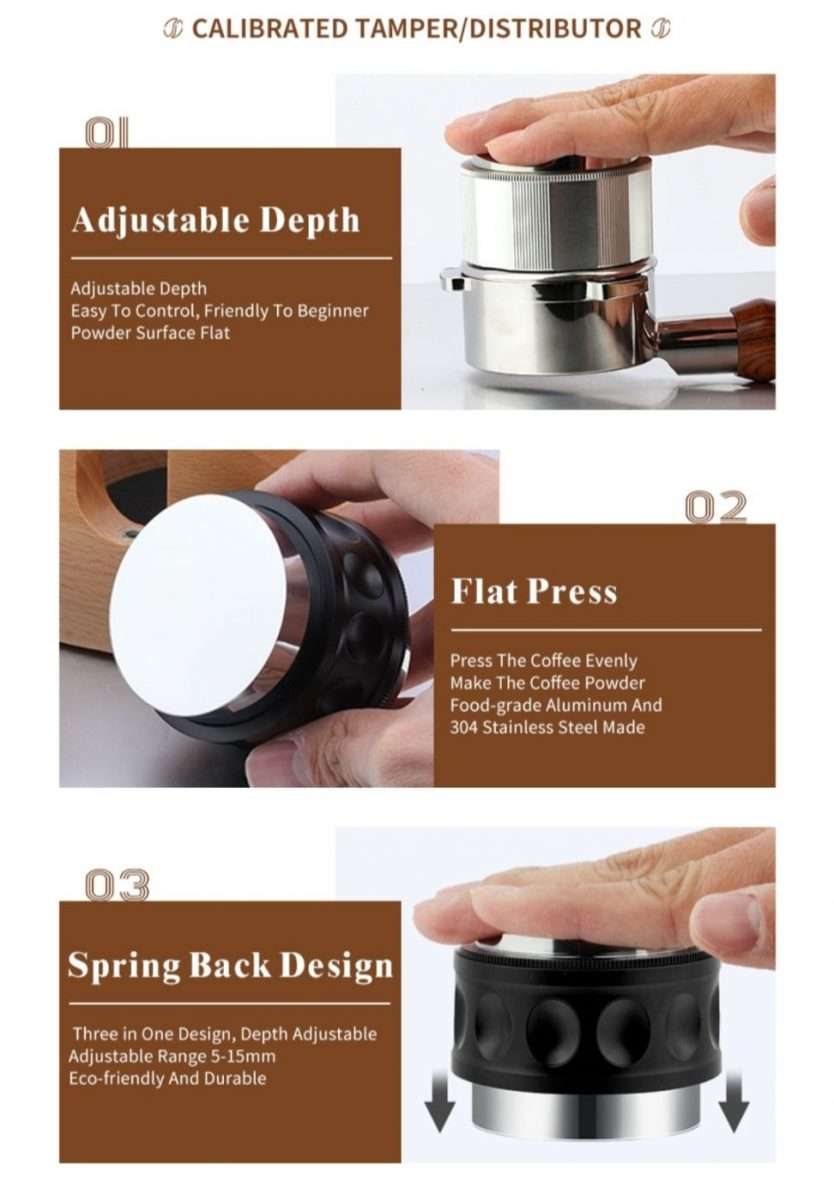 Coffee Distributor And Spring Loaded Tamper 58.5mm 53m 51mm
