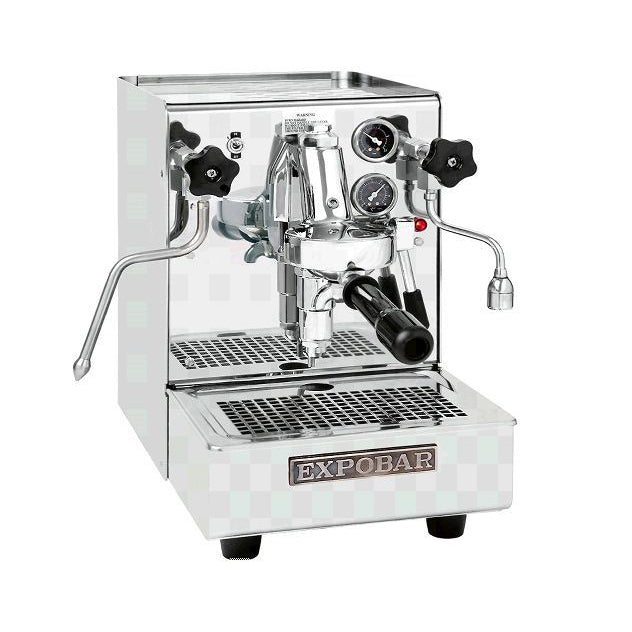 Espresso machine with 'ExpoBar' branding on a white background