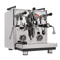 Espresso machine with multiple knobs and a white background