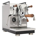 Espresso machine with wooden handles on a white background